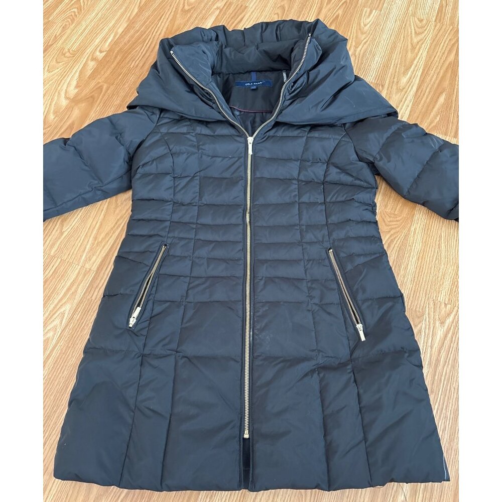 Cole Haan Coat Womens Med Black Puffer Quilted Down Zip Pockets Hooded - Picture 2 of 9